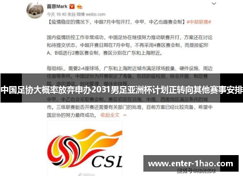 中国足协大概率放弃申办2031男足亚洲杯计划正转向其他赛事安排